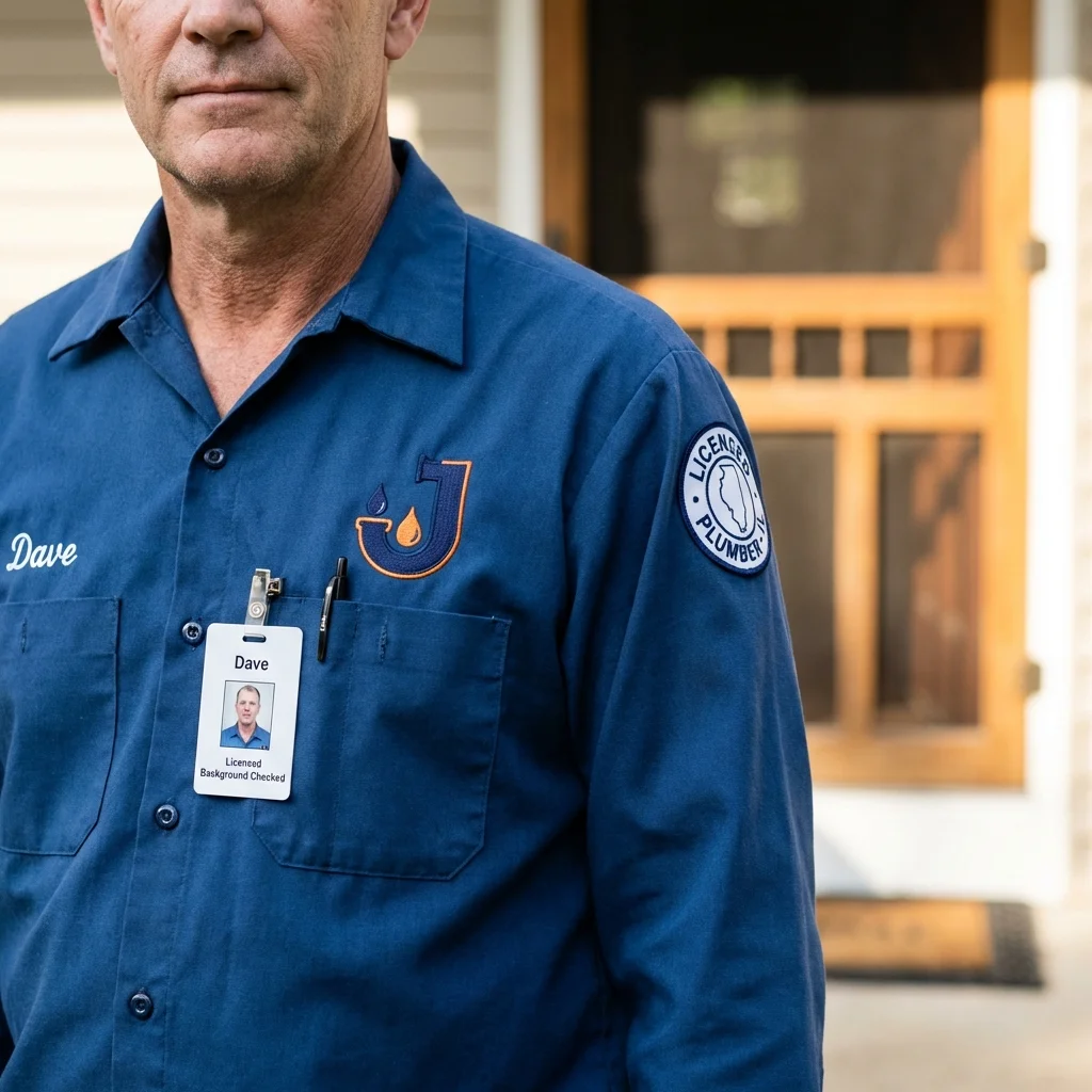 Licensed plumber showing ID badge in Cartersville, GA