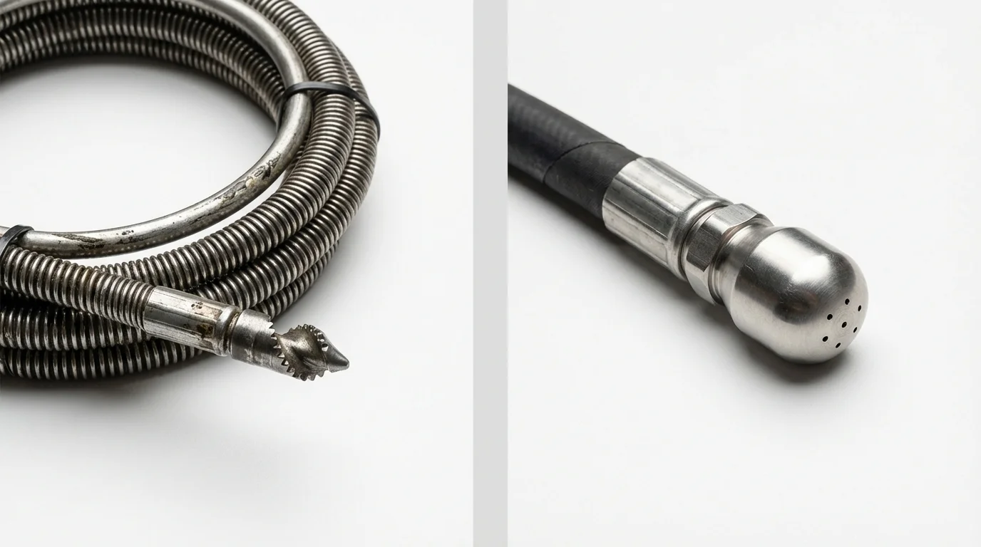 Drain snake cable and hydro jetting nozzle used for drain cleaning in Cartersville, GA