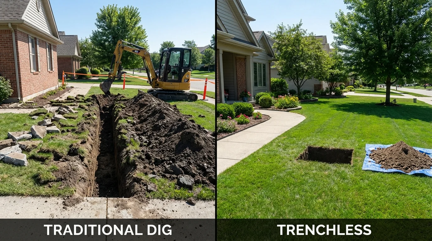 Trenchless sewer repair with minimal yard damage versus traditional excavation in Cartersville, GA